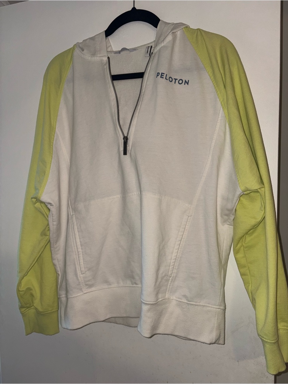 Peloton White Hoodie with Lime Raglan Sleeves